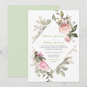 Rosa Herz-Blush-Rosen Diamantformrahmen Einladung