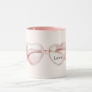 Rosa Herz Brille Liebe Tasse