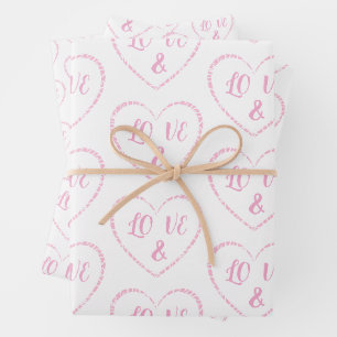 Rosa Herz Charms, Braut- und Bräutigam-Monogramme Geschenkpapier Set