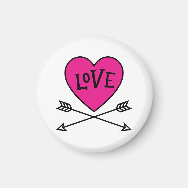 Rosa Herz Cupids Bögen LOVE Magnet (Vorne)