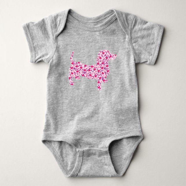 Rosa Herz-Dackel Baby Strampler (Vorderseite)