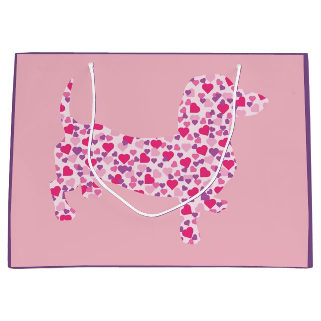 Rosa Herz-Dackel Große Geschenktüte (Vorderseite)