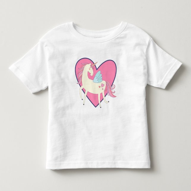 Rosa Herz Einhorn Kleinkind T-shirt (Vorderseite)