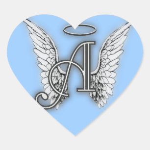 Rosa Herz-Engel Wings Monogramm Herz-Aufkleber