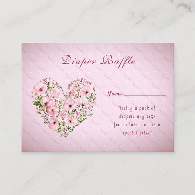 Rosa Herz Floral Babydusche Umschließung Begleitkarte (Vorderseite)
