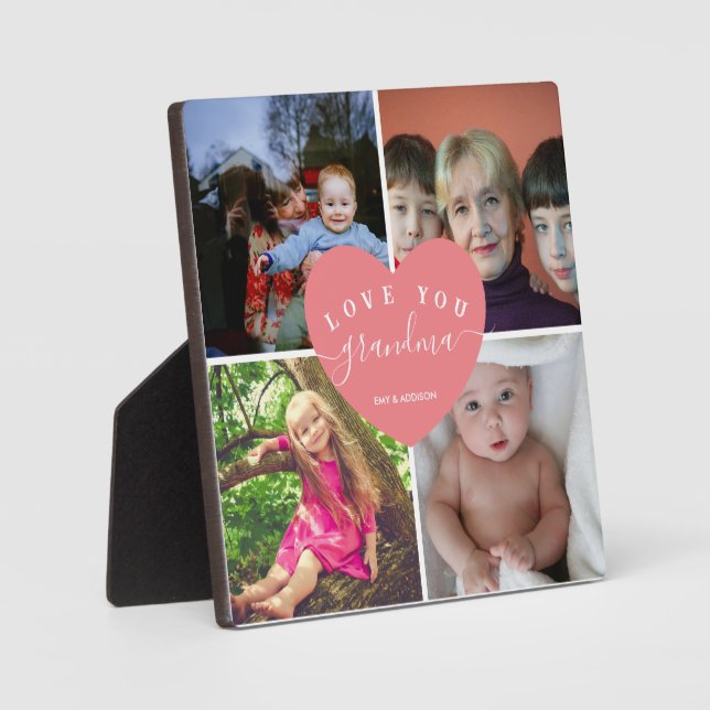 Rosa Herz Foto Collage Oma Geschenke Großkinder Fotoplatte (Vorderseite)