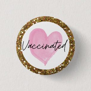 Rosa Herz-Gold-Glitzer geimpft Button