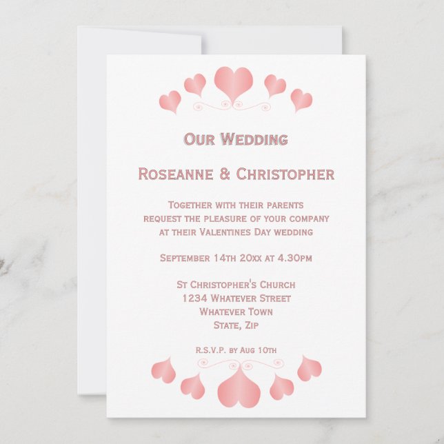 Rosa Herz Hochzeitdesign Einladung (Vorderseite)