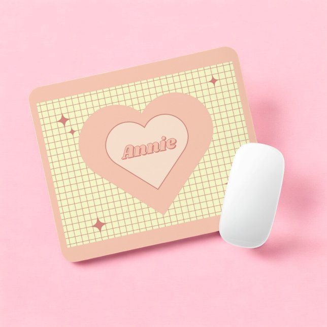 Rosa Herz Karomuster Valentinstag Mousepad (Pink Heart Checkered Pattern Valentine's Day Mouse Pad)