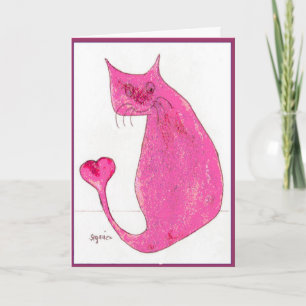 Rosa Herz-Katzen-Valentinsgruß-Karte Feiertagskarte