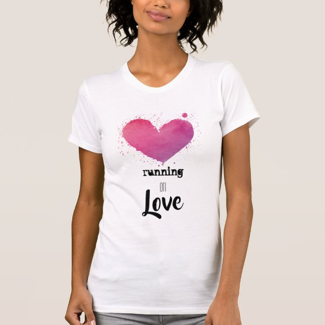 *~* rosa Herz-Läuferwatercolor-Läufer-Fitness T-Shirt (Vorderseite)