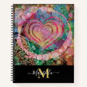 Rosa Herz Liebe Abstrakt Monogramm Notizbuch