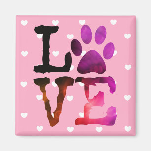 Rosa Herz Liebe Katze oder Dog Paw drucken Magnet