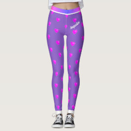 Rosa Herz mit Ihrem Namen auf Lila oder Ihrer Farb Leggings