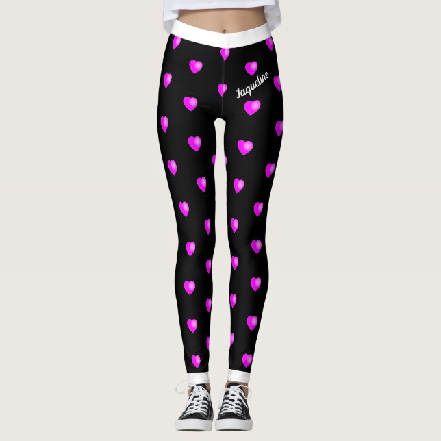 Rosa Herz mit Ihrem Namen auf schwarz oder Ihre Fa Leggings (Vorderseite)