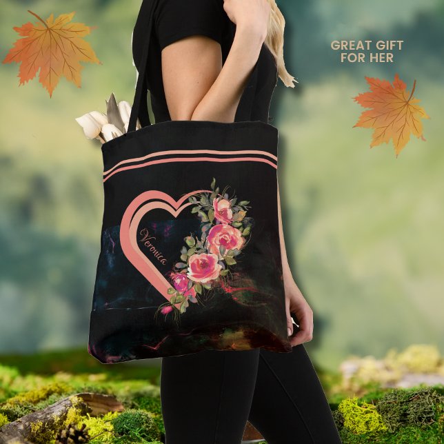 Rosa Herz mit Rose Tasche (Pink Heart with Roses Tote)