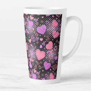 rosa Herz Muster 01 Schwarzes BG Milchtasse