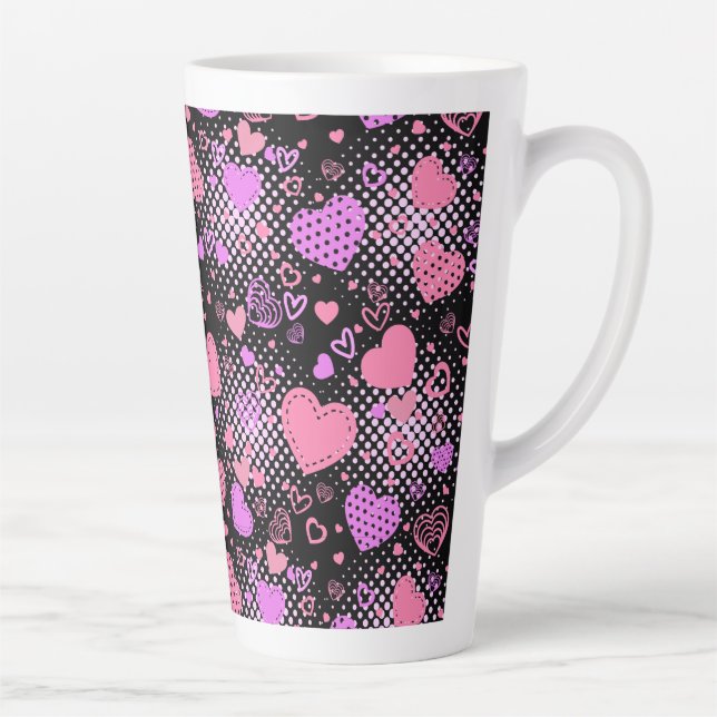 rosa Herz Muster 01 Schwarzes BG Milchtasse (Rechts)
