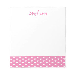 Rosa Herz-Muster-personalisierter Girly Name Notizblock