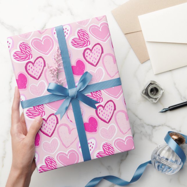 Rosa Herz Muster Süß Romantisch  Geschenkpapier (Schenken)