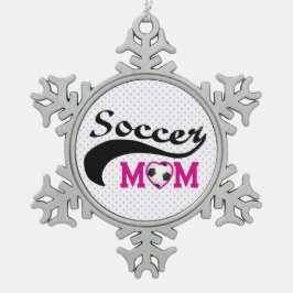Rosa Herz oder Fußball-Mama Schneeflocken Zinn-Ornament