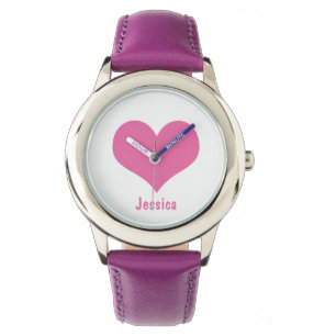 Rosa Herz - personalisierte Kind` s Namen-Uhr Armbanduhr