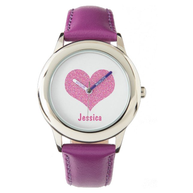 Rosa Herz - Personalisierte Mädchennamenüberwachun Armbanduhr (Vorderseite)