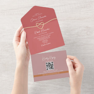Rosa Herz Romantische Hochzeit All In One Einladung