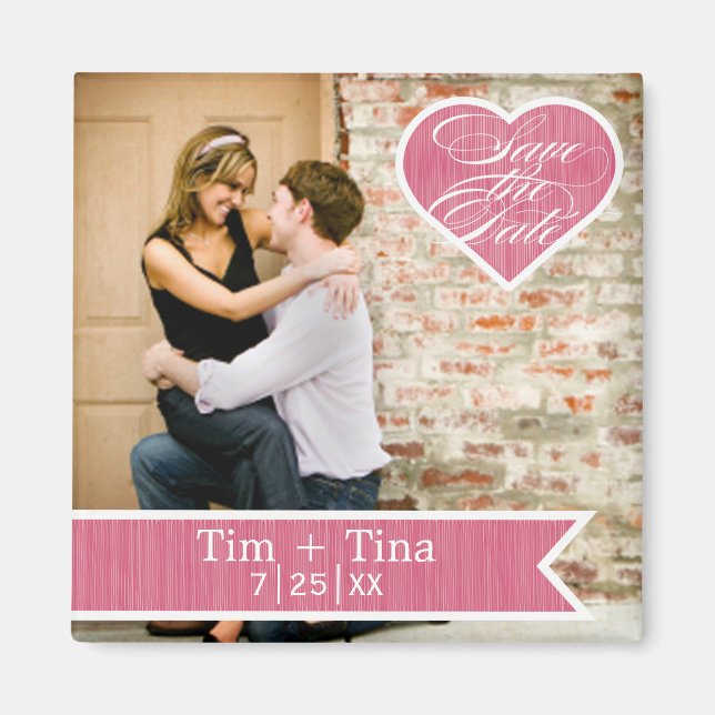 rosa Herz | Save the Date Foto Magnet (Vorne)