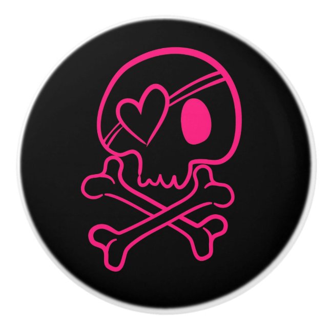 Rosa Herz Schädel und Kreuze Keramikknauf (Vorderseite)