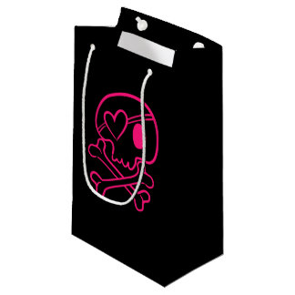 Rosa Herz Schädel und Kreuze Kleine Geschenktasche Kleine Geschenktüte