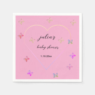 Rosa Herz Schmetterling Mädchen Baby Shower  Serviette