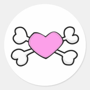 Rosa Herz Skull und Crossbones Runder Aufkleber