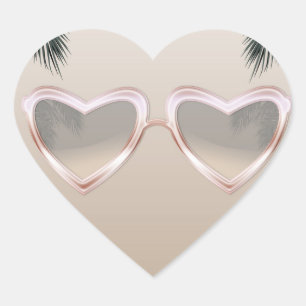 Rosa Herz Sonnenbrille Chic Sweet 16 Poolparty Herz-Aufkleber