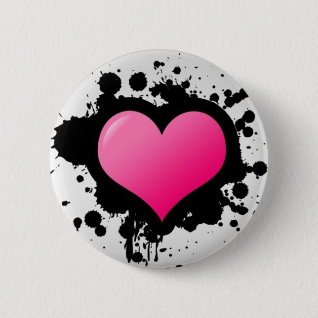 Rosa Herz-Spritzer Knopf Button (Vorderseite)