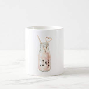 Rosa Herz Stroh Erdbeer Milch Kaffeetasse