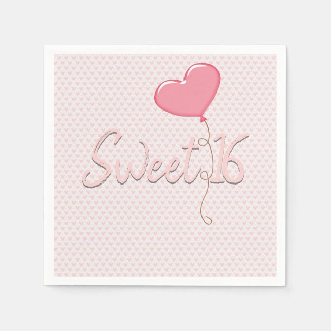 Rosa Herz Sweet 16 Ballon Serviette (Vorderseite)
