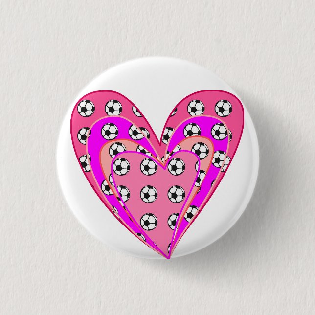 rosa Herz- und Fußball-Balls-Muster Button (Vorderseite)