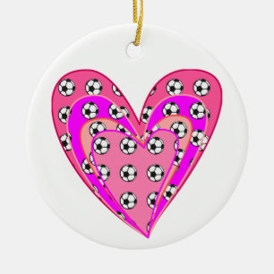 rosa Herz- und Fußball-Balls-Muster Keramik Ornament