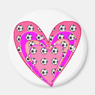 rosa Herz- und Fußball-Balls-Muster Magnet