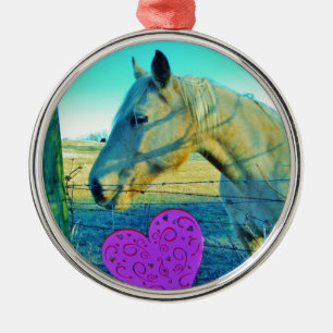 Rosa Herz und gelbes Pferd Ornament Aus Metall