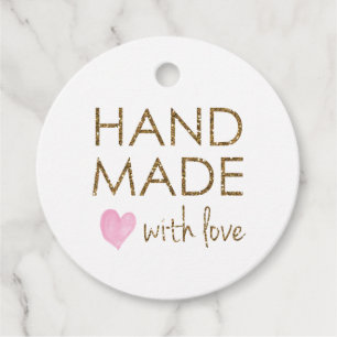 Rosa Herz und Gold Handgefertigt mit Liebe Geschenkanhänger