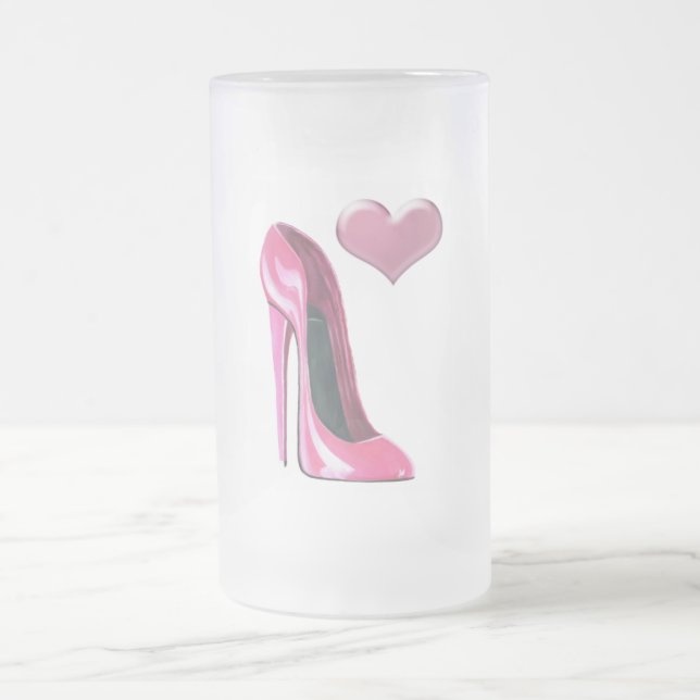 Rosa Herz-und Stilett-Schuh-Absatz-Kunst Mattglas Bierglas (Mittel)