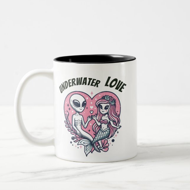 Rosa Herz Unterwasser-Liebe Zweifarbige Tasse (Links)