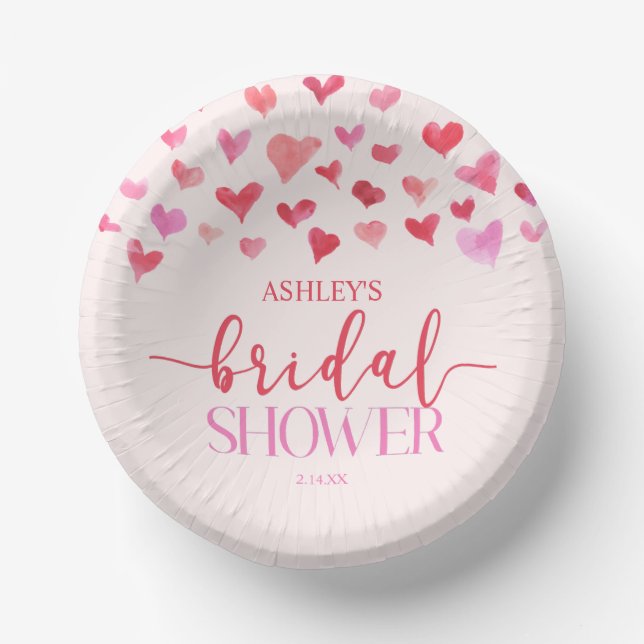Rosa Herz - Valentinisches Brautparty Pappteller (Vorderseite)