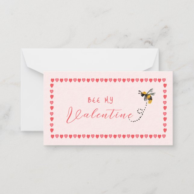 Rosa Herzbiene Mein Mini Valentine Mitteilungskarte (Vorderseite)