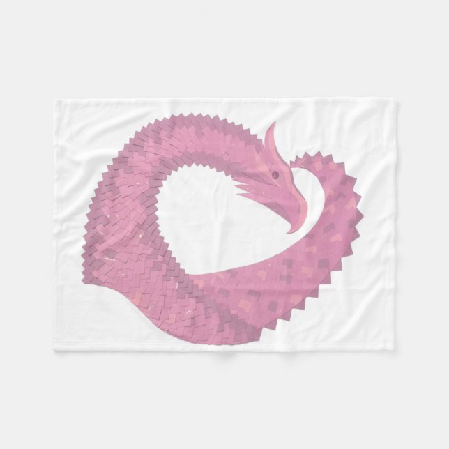 Rosa Herzdrache in Weiß Fleecedecke (Vorderseite (Horizontal))