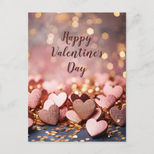 Rosa Herzen auf goldenem Glitzer Boden Valentine's Postkarte