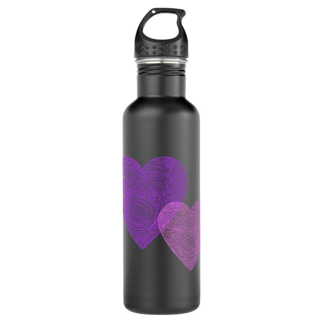 Rosa Herzen auf schwarz Trinkflasche (Vorderseite)
