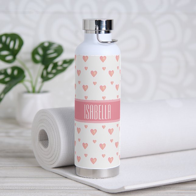 Rosa Herzen auf Weiß Trinkflasche (Yoga)